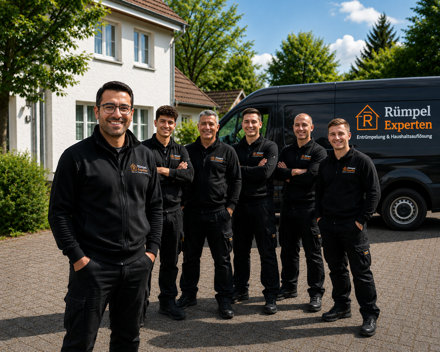 Das Team von Rümpel Experten Dortmund vor dem Firmenfahrzeug